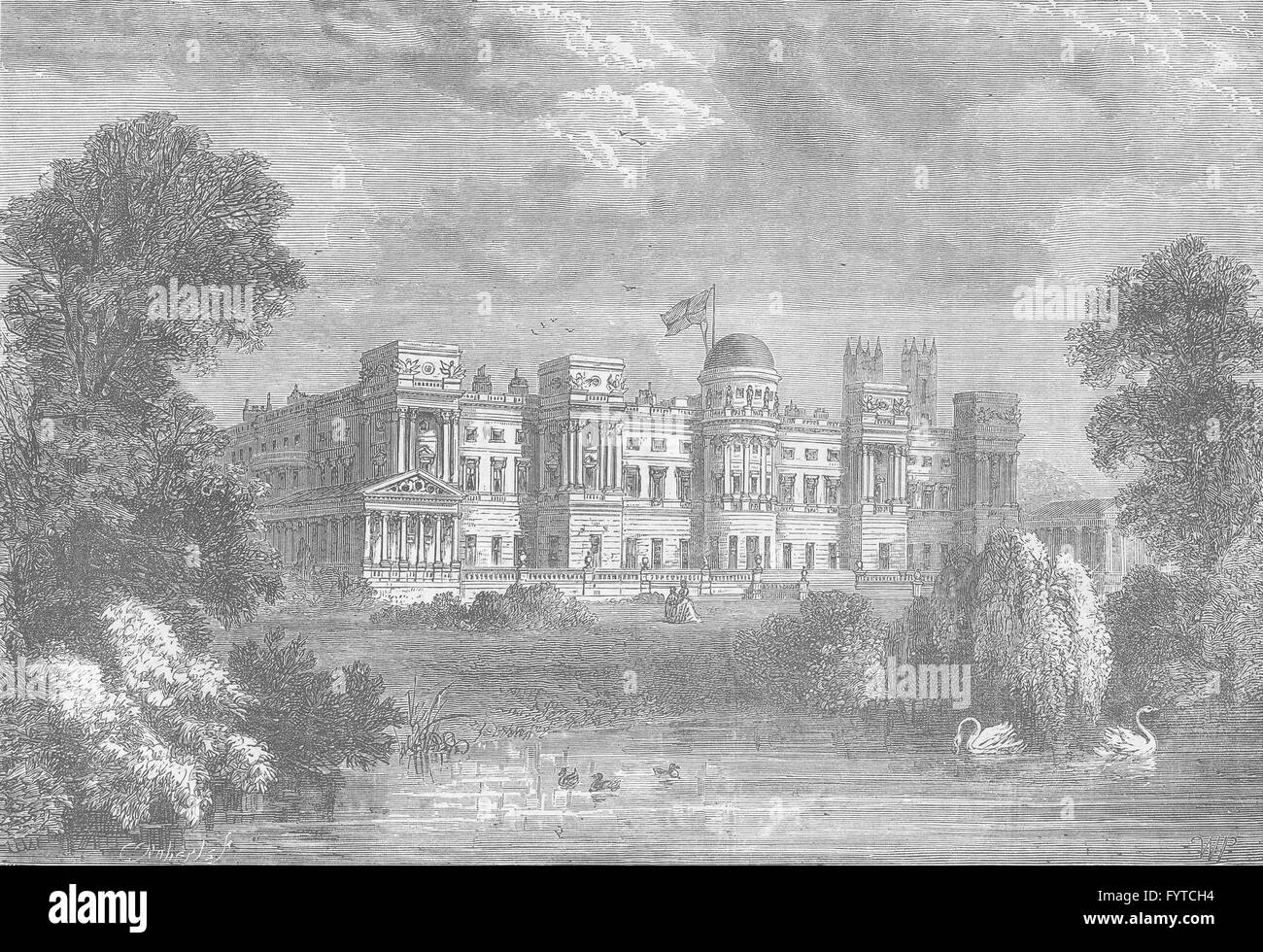 BUCKINGHAM PALACE: Buckingham Palace: Garden front. London, old print c1880 Stock Photo