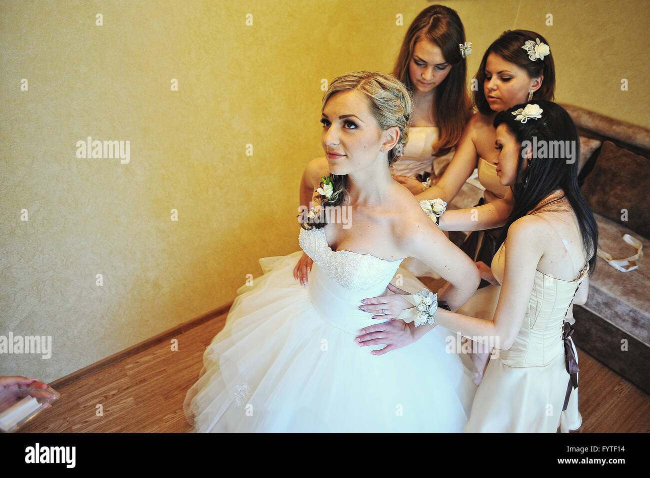 bridesmaids wear bride Stock Photo
