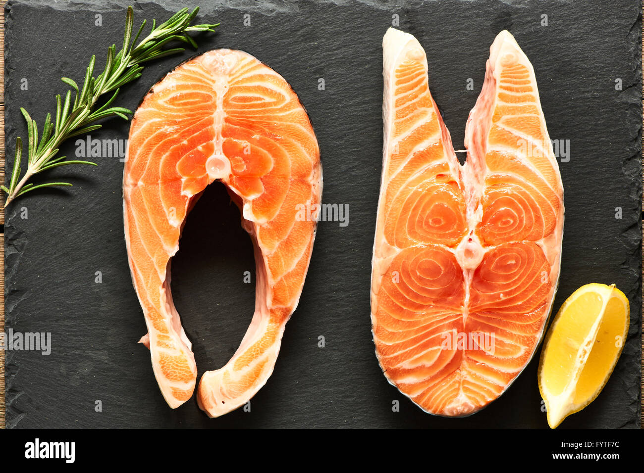 Raw salmon steaks Stock Photo - Alamy