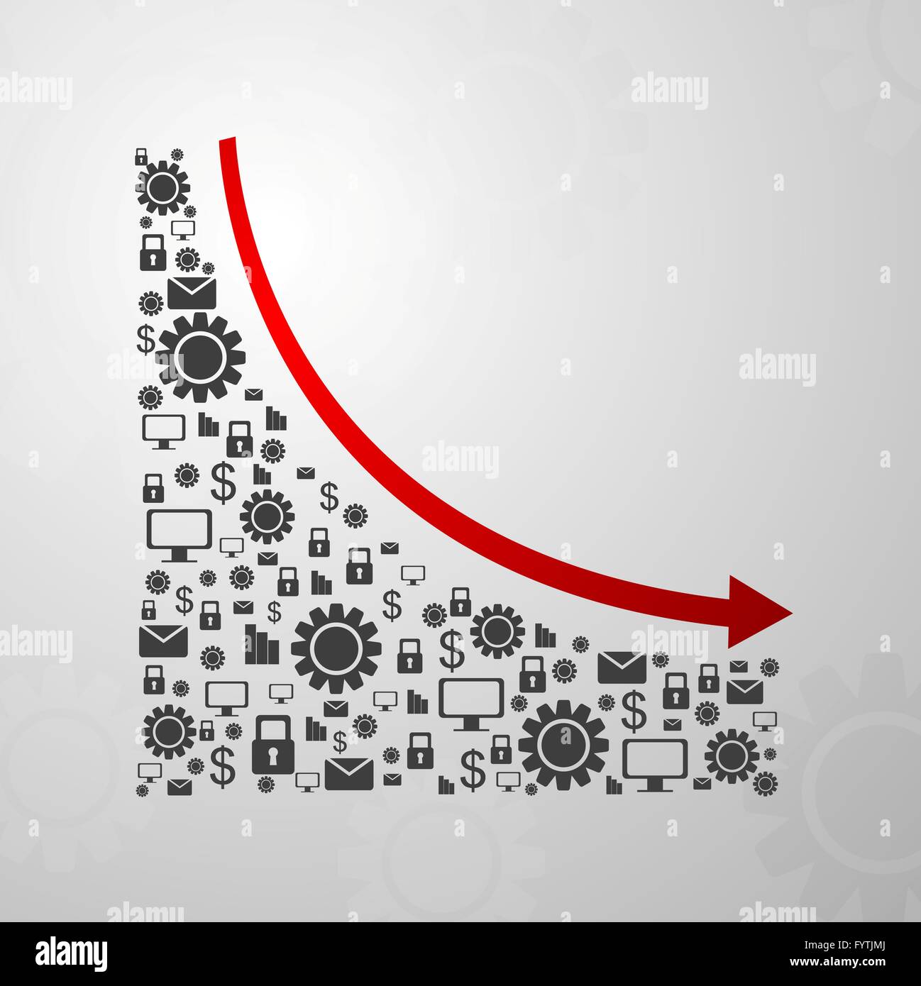 Abstract decline graph arrow with communication icons Stock Photo