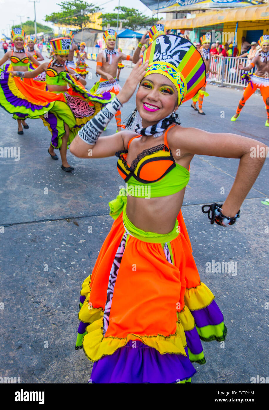 Participants in the Barranquilla Carnival in Barranquilla , Colombia