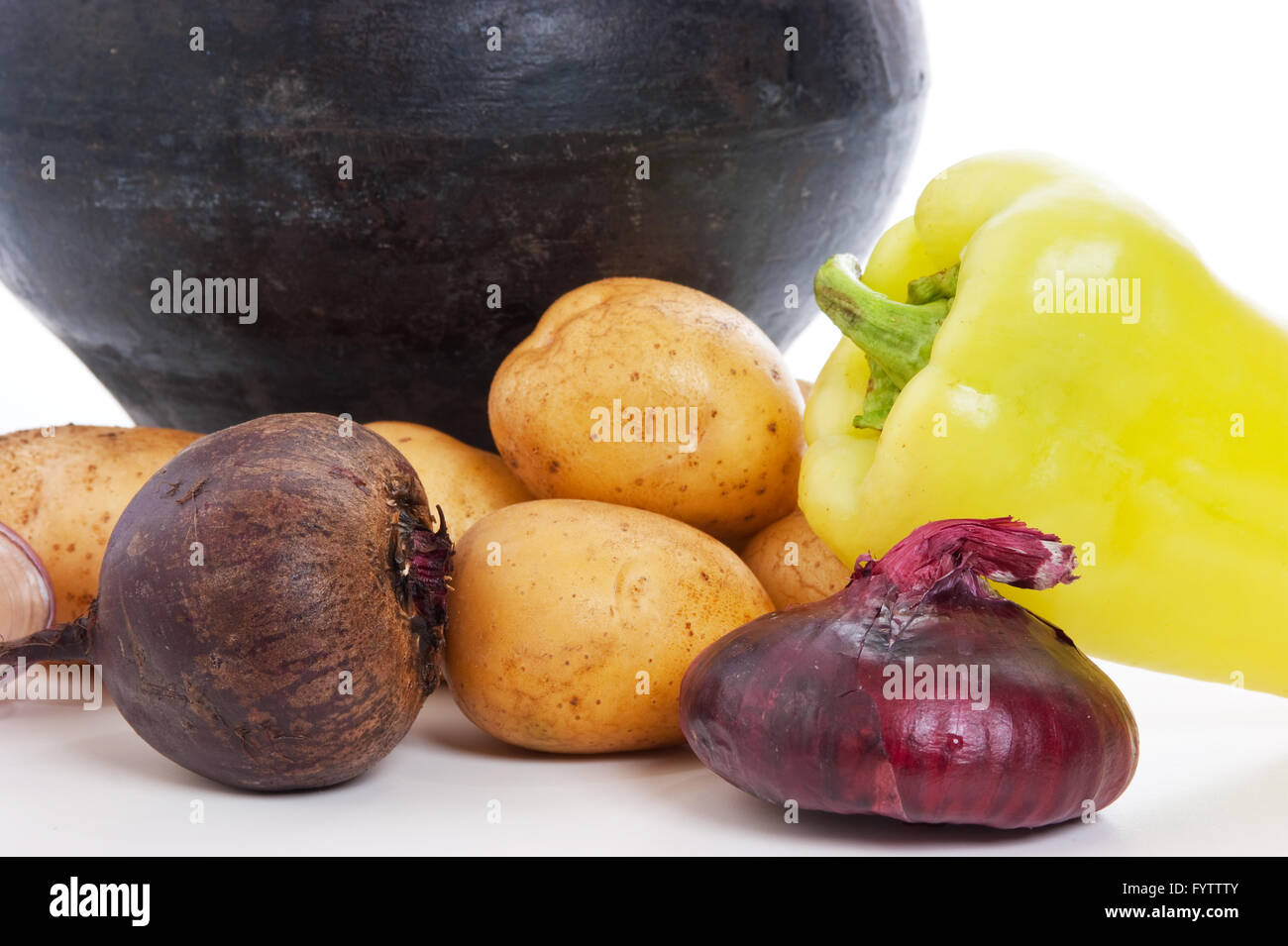 cast iron pot with vegetables Stock Photo