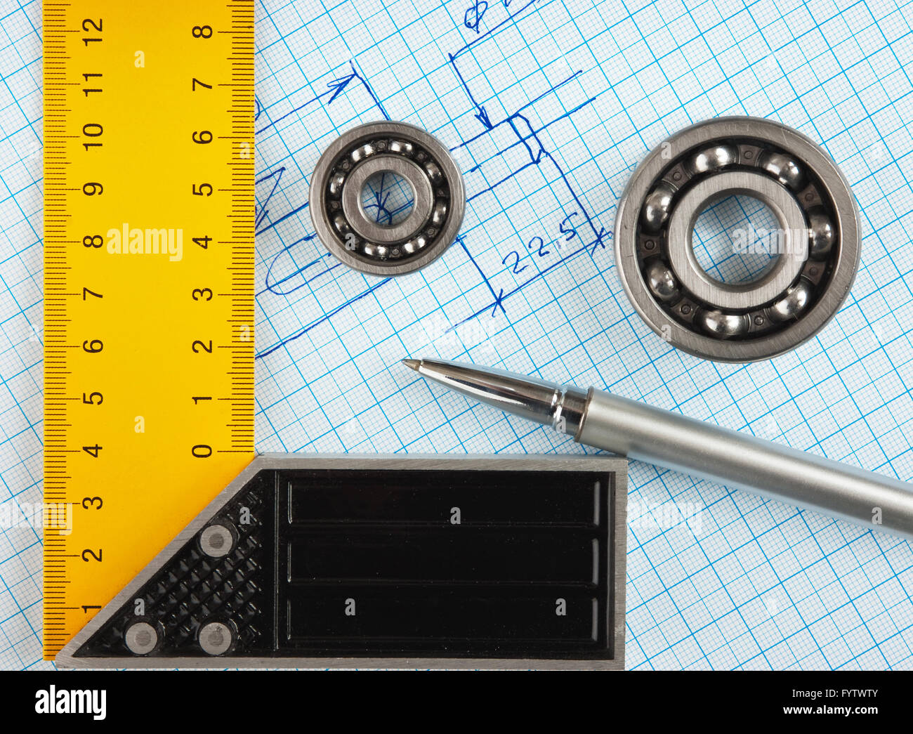 Technical drawing and setsquare Stock Photo