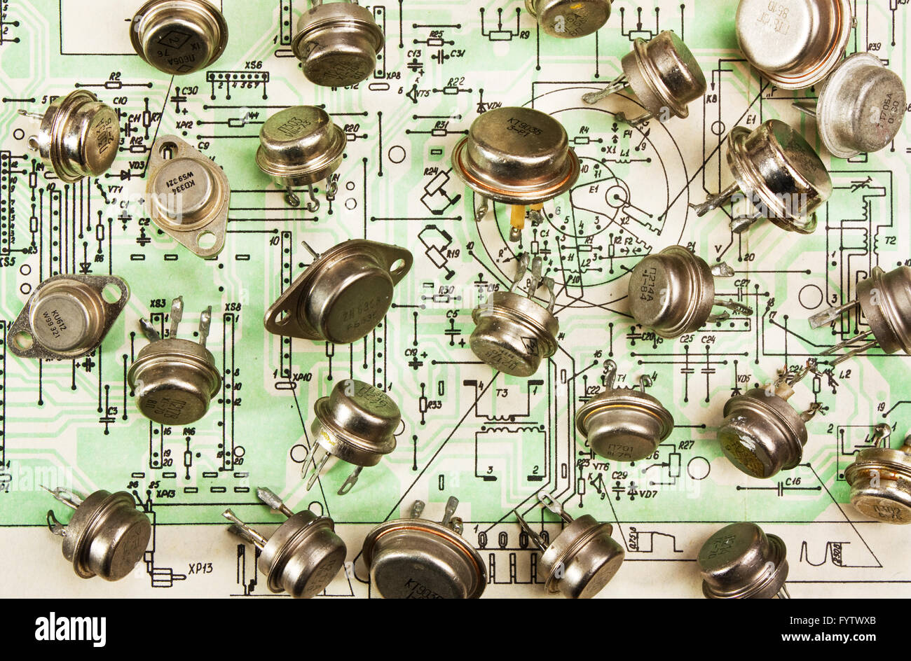 Old electronic components Stock Photo