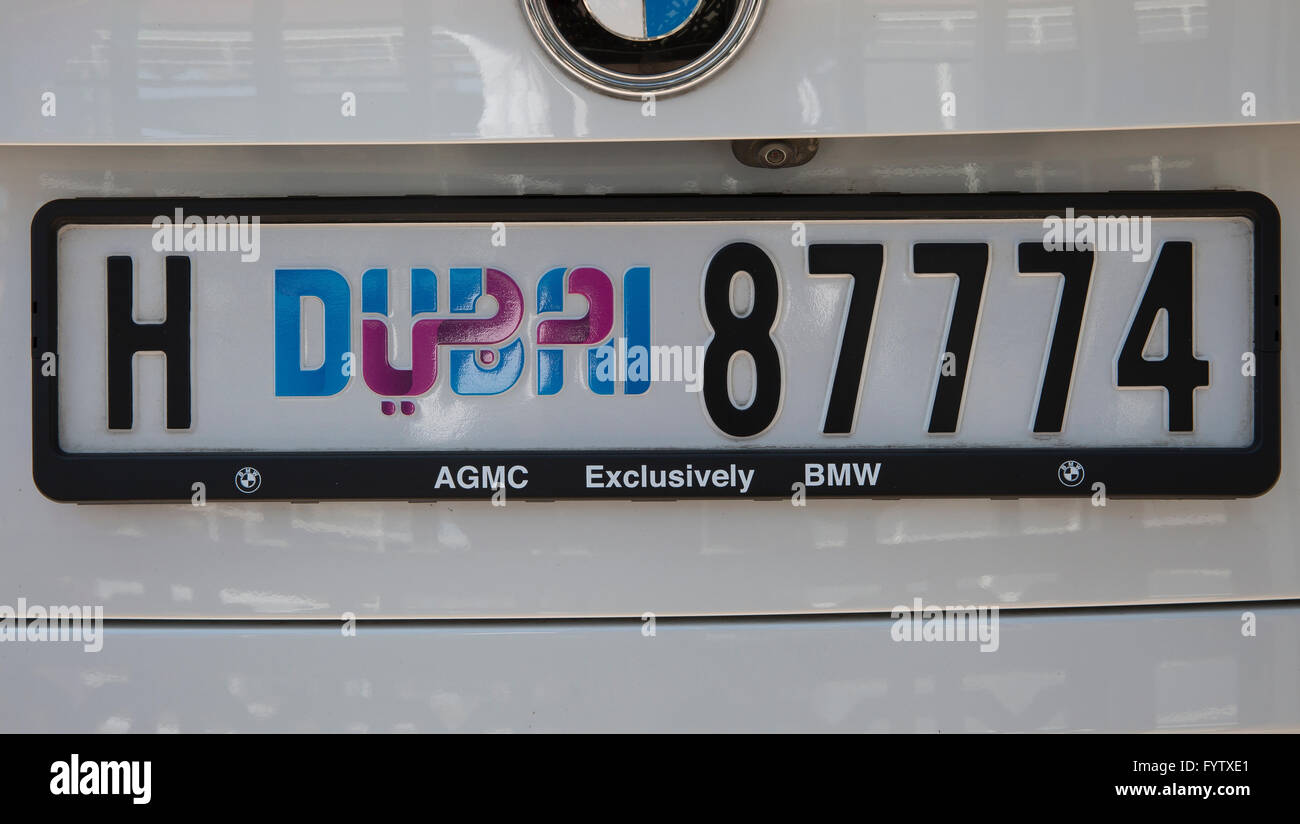 Dubai numberplate seen on a car in Dubai UAE Stock Photo