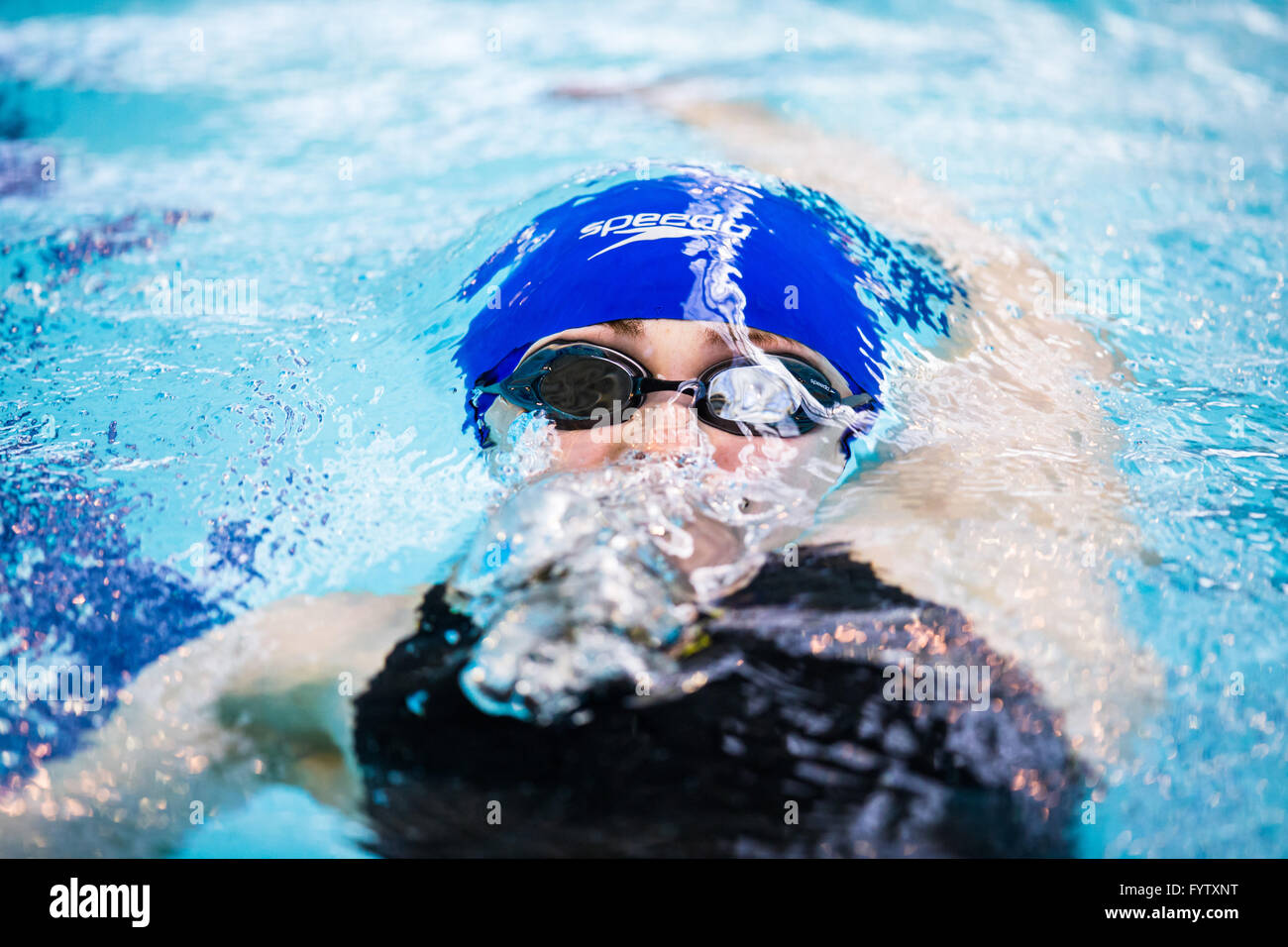 GLASGOW, UK: April, 27, 2016 Harriet Lee of Great Britain competes in the heats of the Women's MC 200m IM at Tollcross. Stock Photo