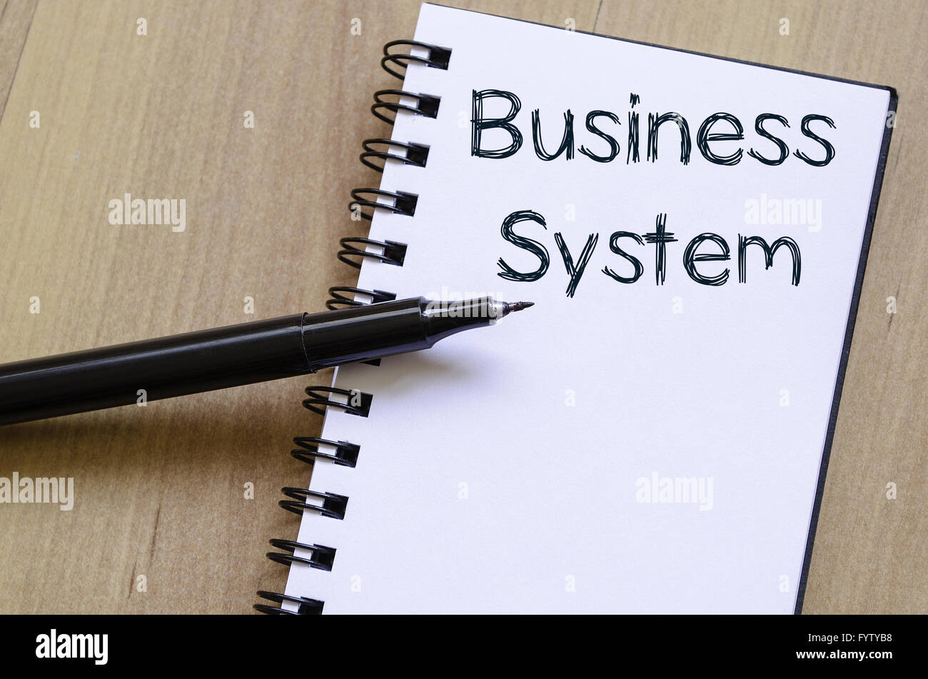 Business system write on notebook Stock Photo - Alamy
