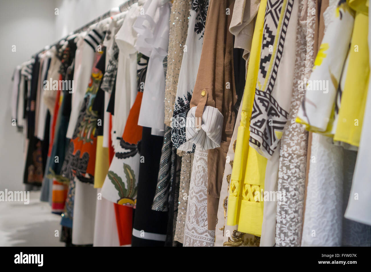 Designer clothing on sale in a store on Madison Avenue in New York on