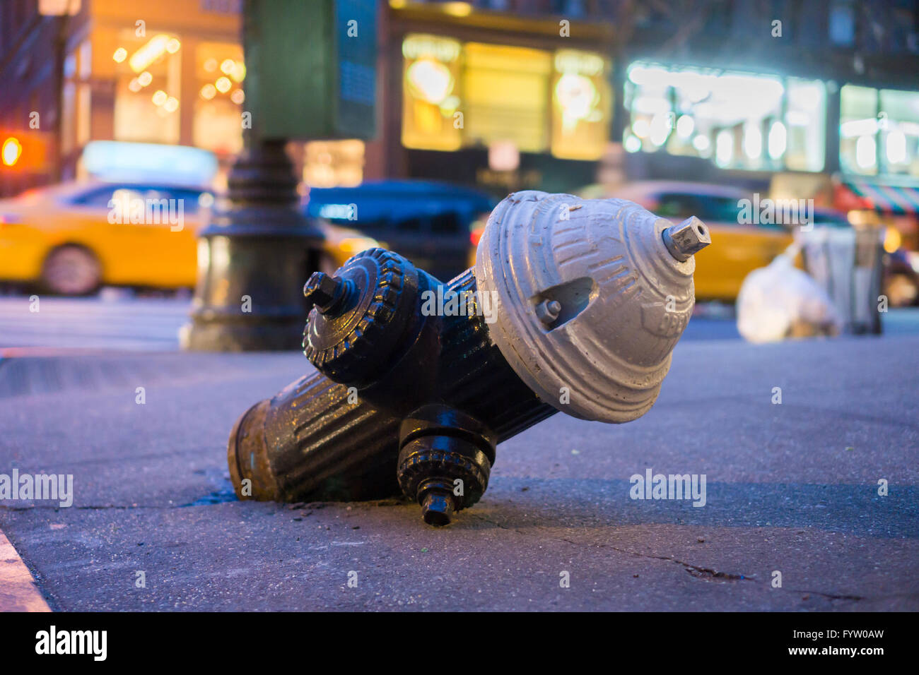 A damaged fire hydrant on Madison Avenue in New York on Thursday, April