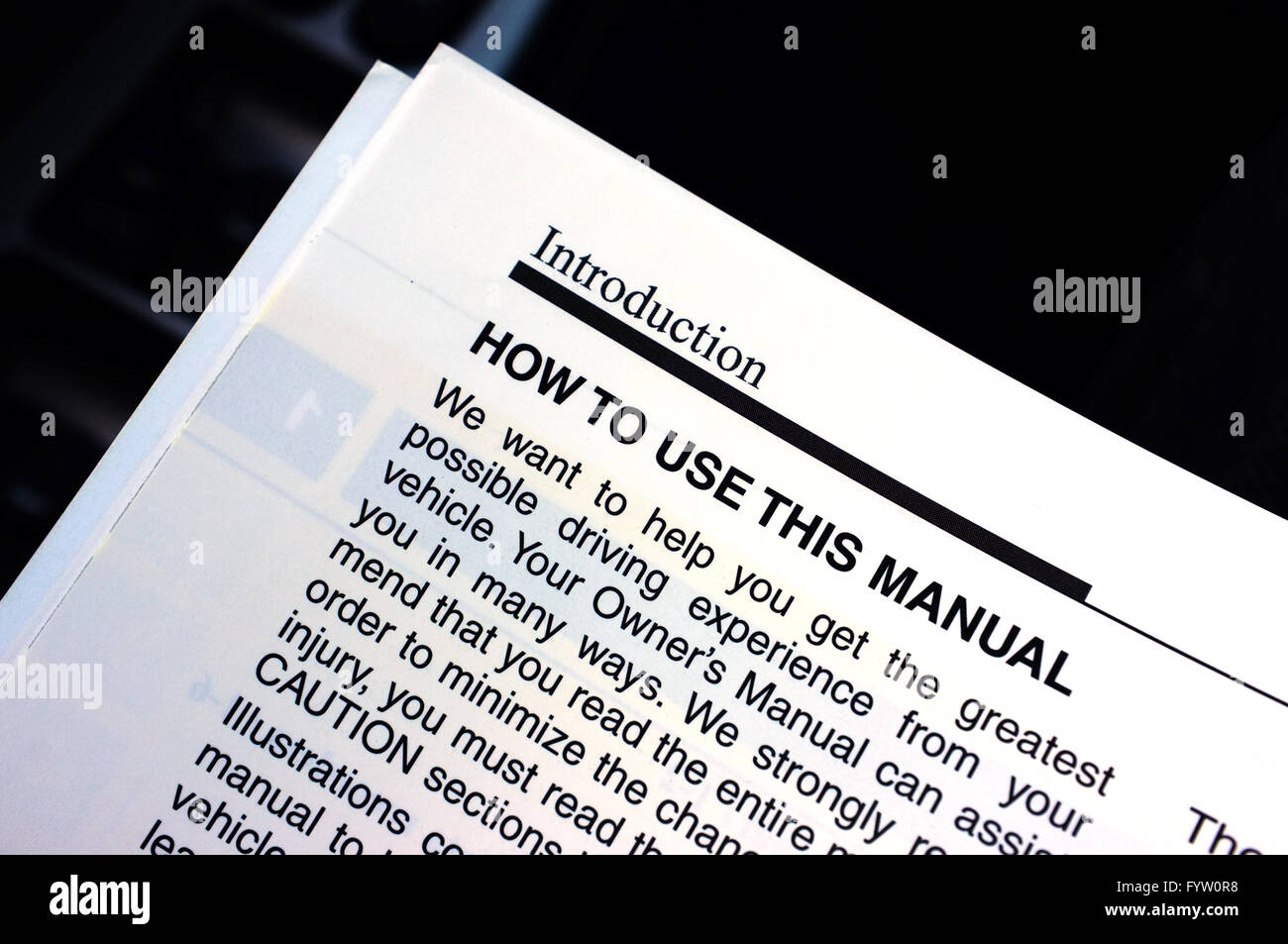 The introduction section to a Hyundai Accent Owner's Manual. Stock Photo