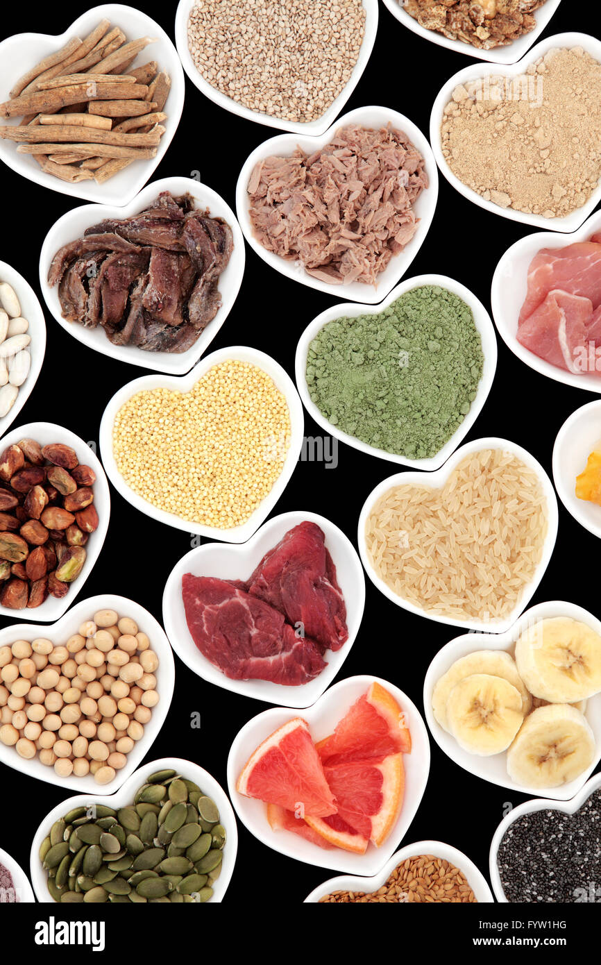 Health food of high protein meat, fish, supplement powders, grains