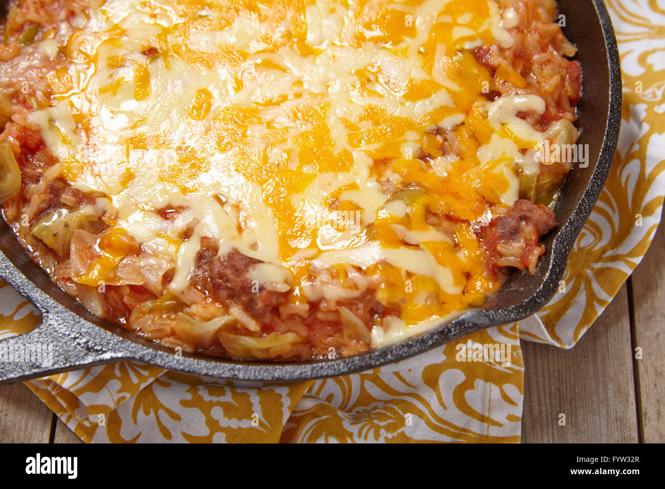 Cabbage casserole with beef, rice and cheese Stock Photo Alamy
