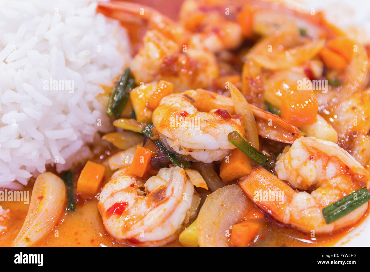stir fried shrimp in thai red curry paste with rice and fried egg , Spicy Fried Shrimp , Curry