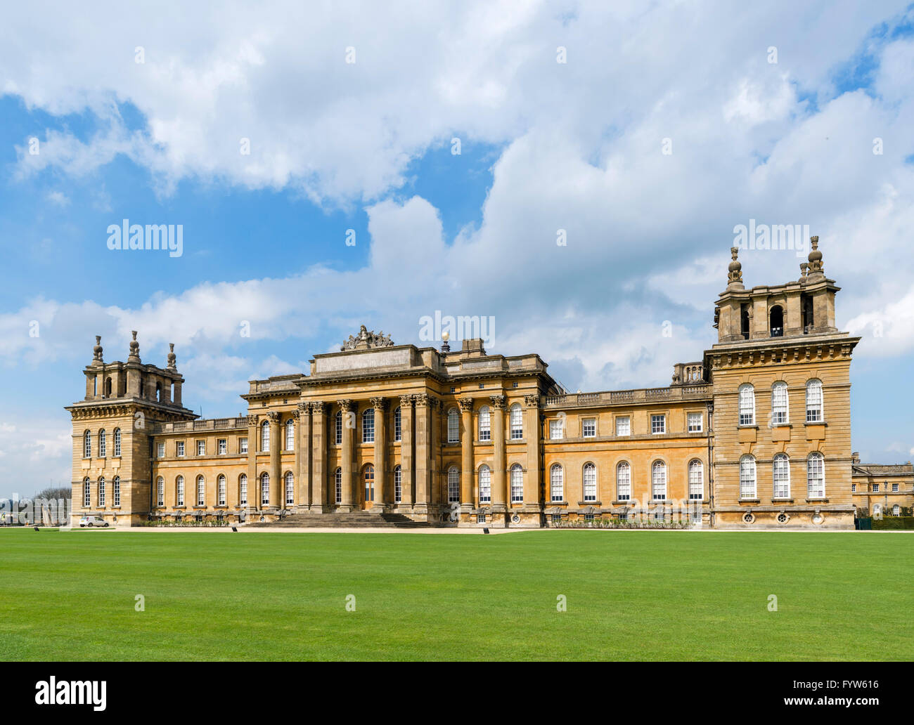 Rear of Blenheim Palace, seat of the Dukes of Marlborough and birthplace of Sir Winston Churchill, Woodstock, Oxfordshire, UK Stock Photo
