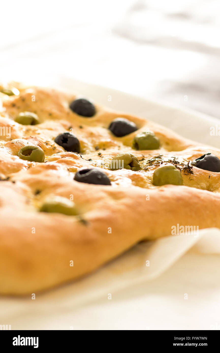 Focaccia Bread with Olives & Thyme Stock Photo Alamy