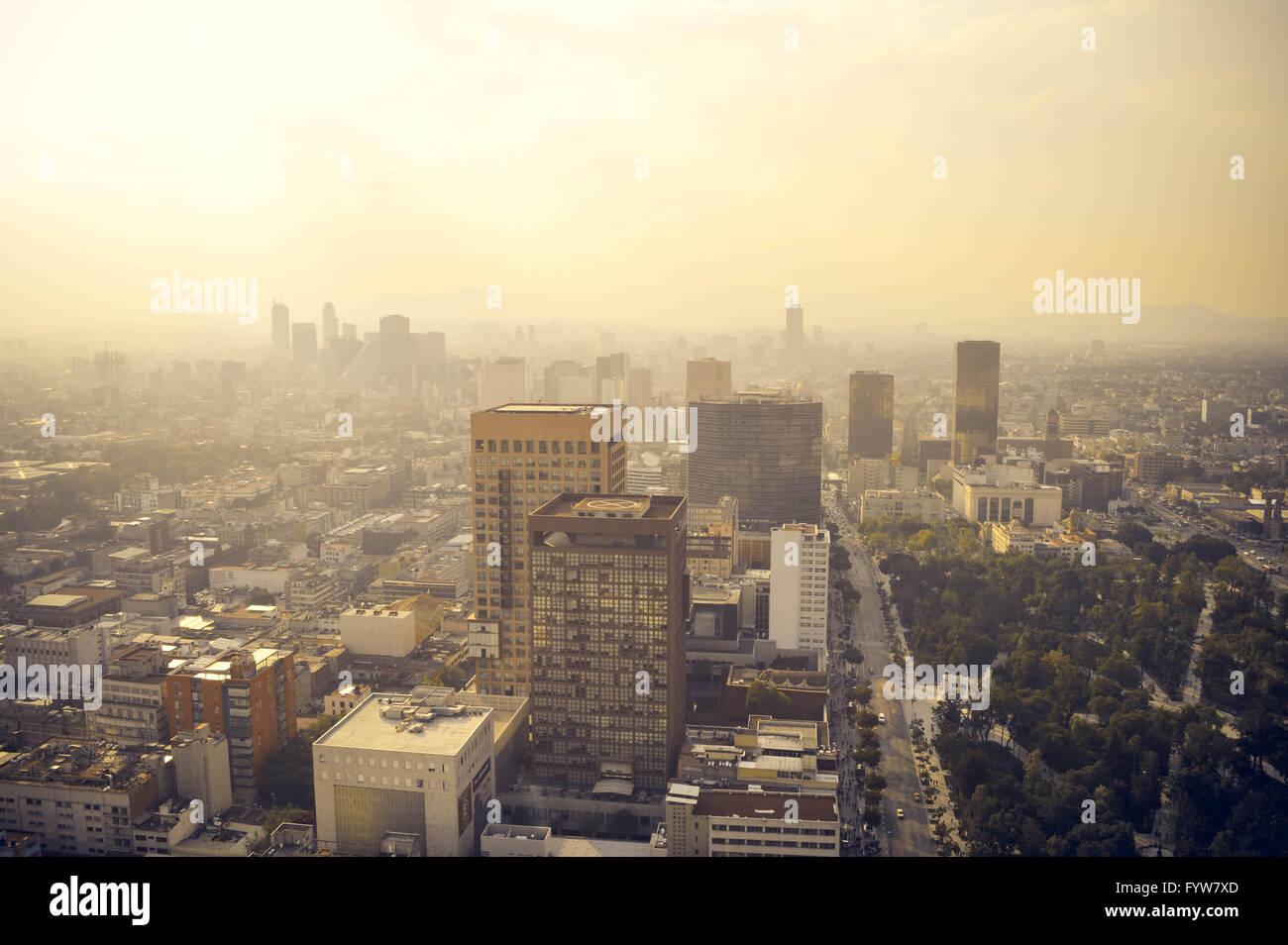Mexico city industrial part covered in haze on sunset, Mexico Stock Photo