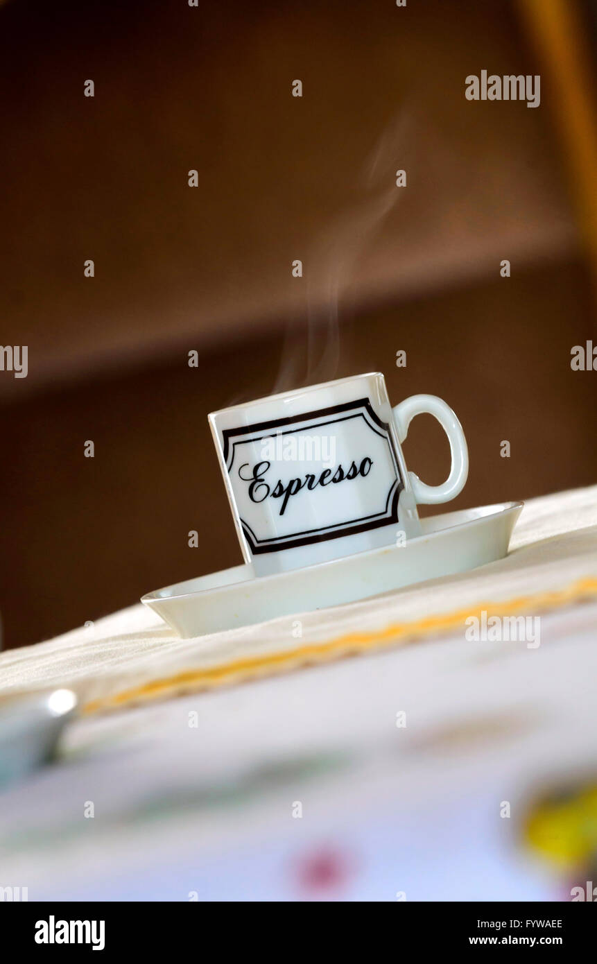 Steaming cup of espresso Stock Photo Alamy