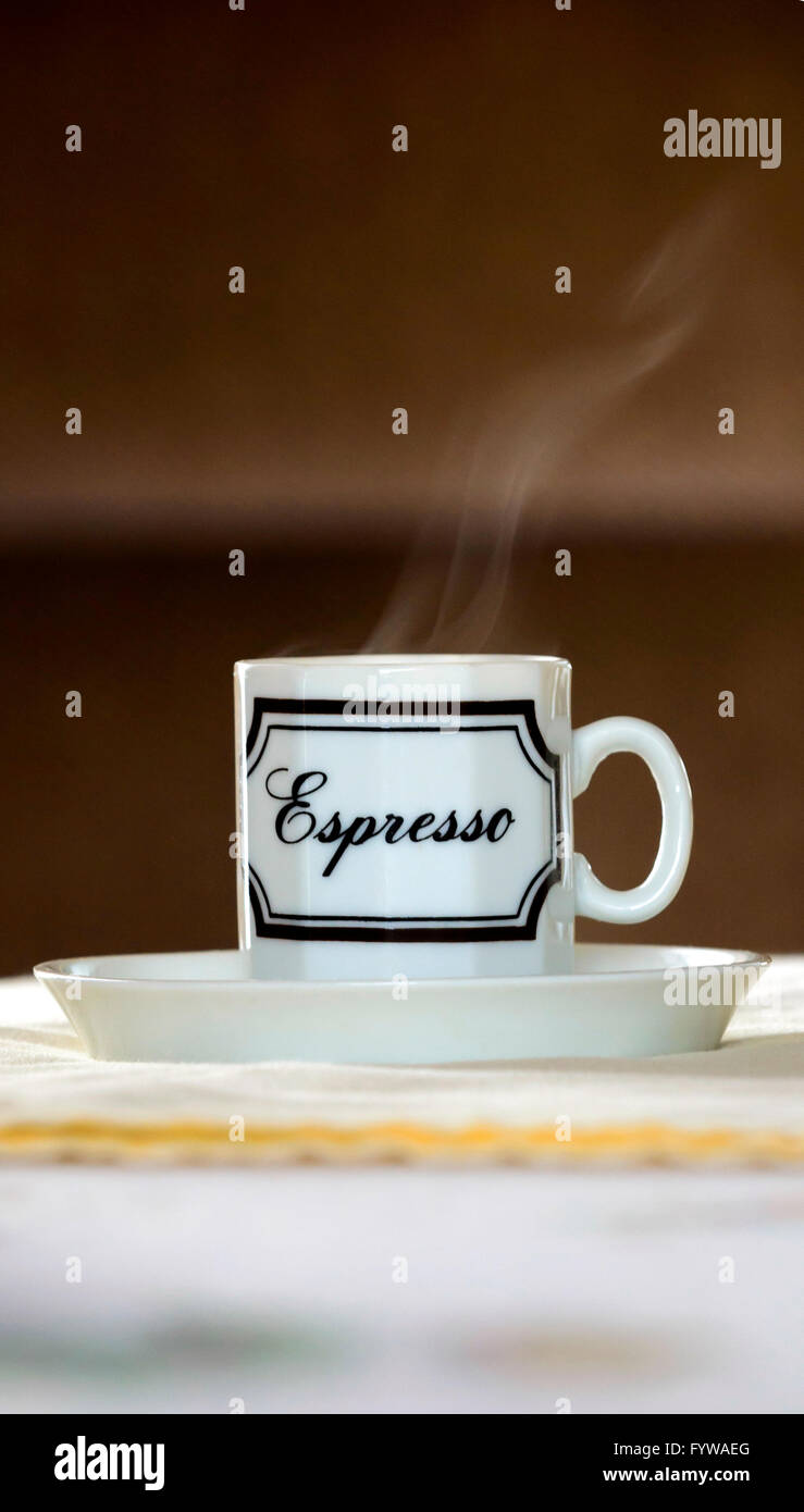 Steaming cup of espresso Stock Photo Alamy