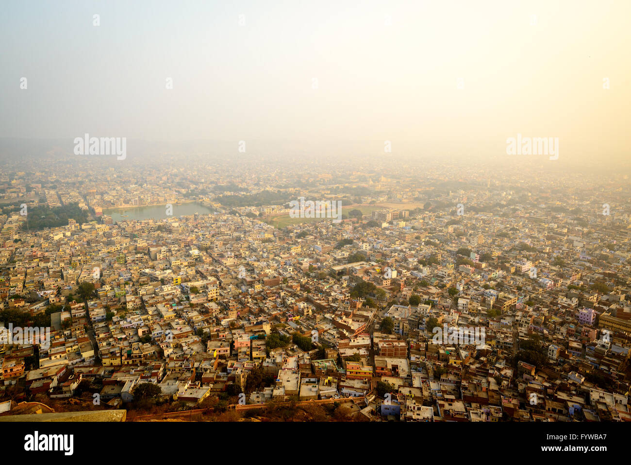 Overlooking the pink city of Jaipur from Nahargarh Fort Stock Photo