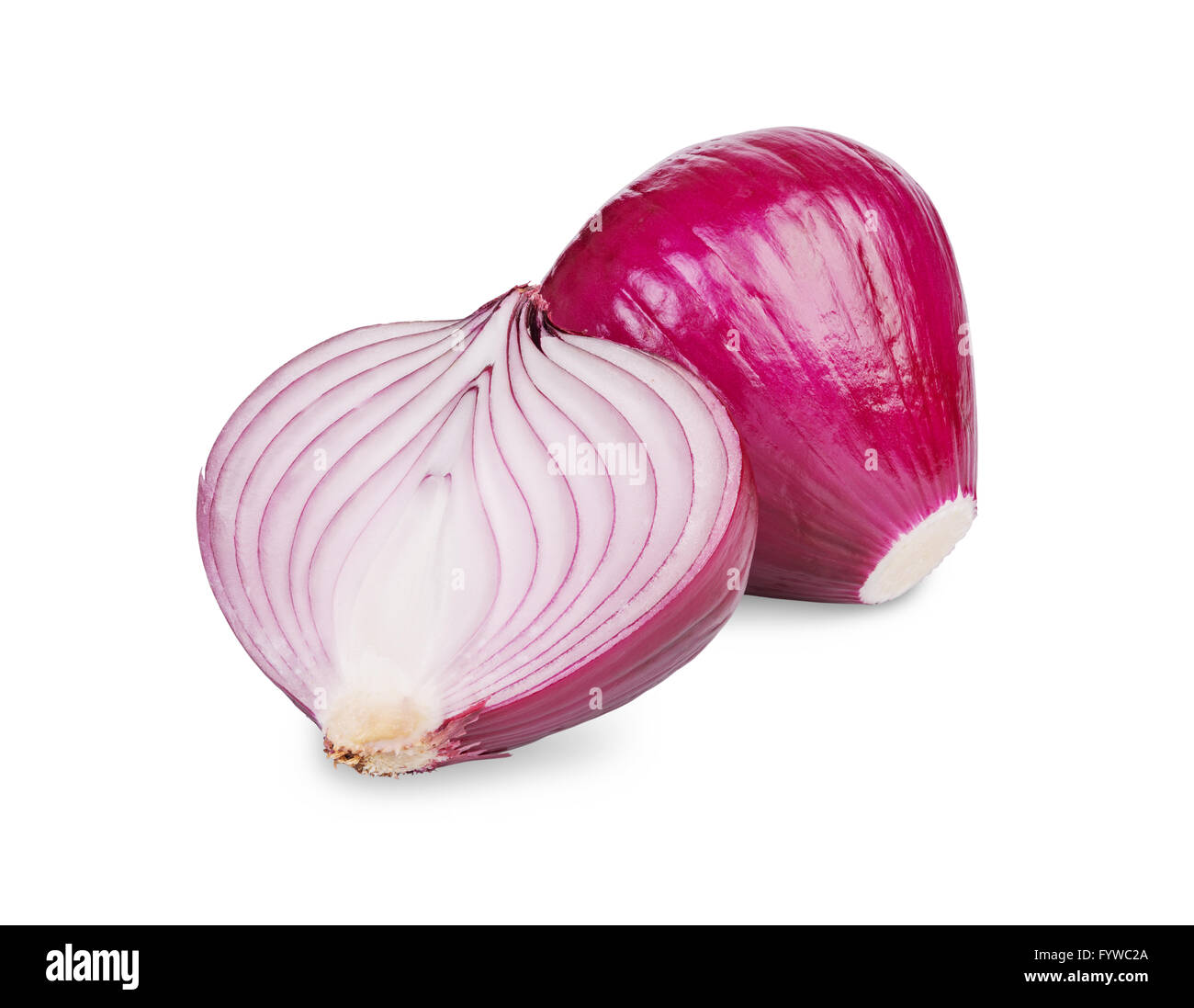 red onion full and sliced  isolated on white background Stock Photo