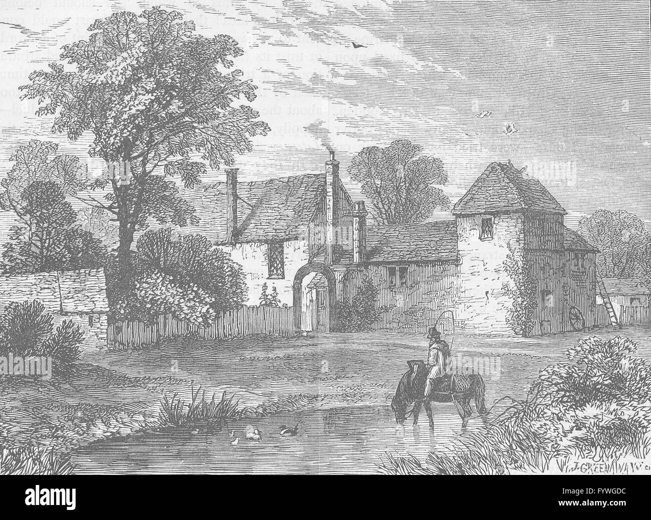 PRIMROSE HILL: Old Chalk Farm in 1730. London, antique print c1880 Stock Photo