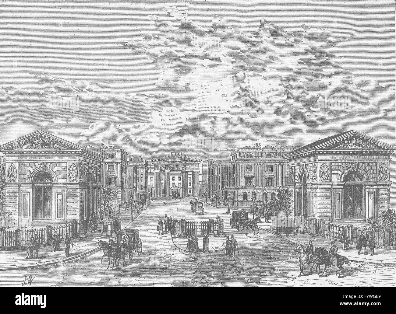 SOMERS TOWN: Entrance to Euston Square Station. London, antique print c1880 Stock Photo