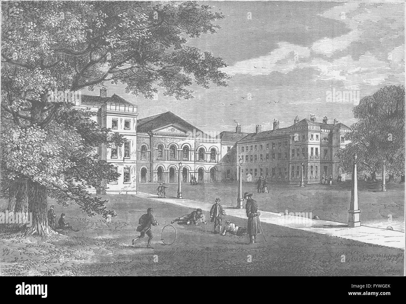 EUSTON SQUARE: Front of the Foundling Hospital. London, antique print c1880 Stock Photo
