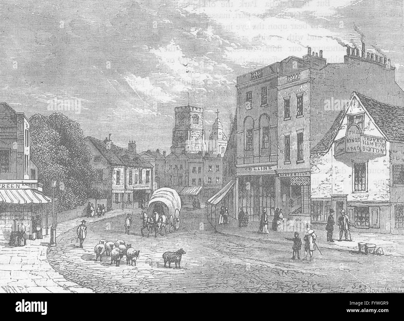HACKNEY: Hackney, looking towards the church, 1840. London, old print c1880