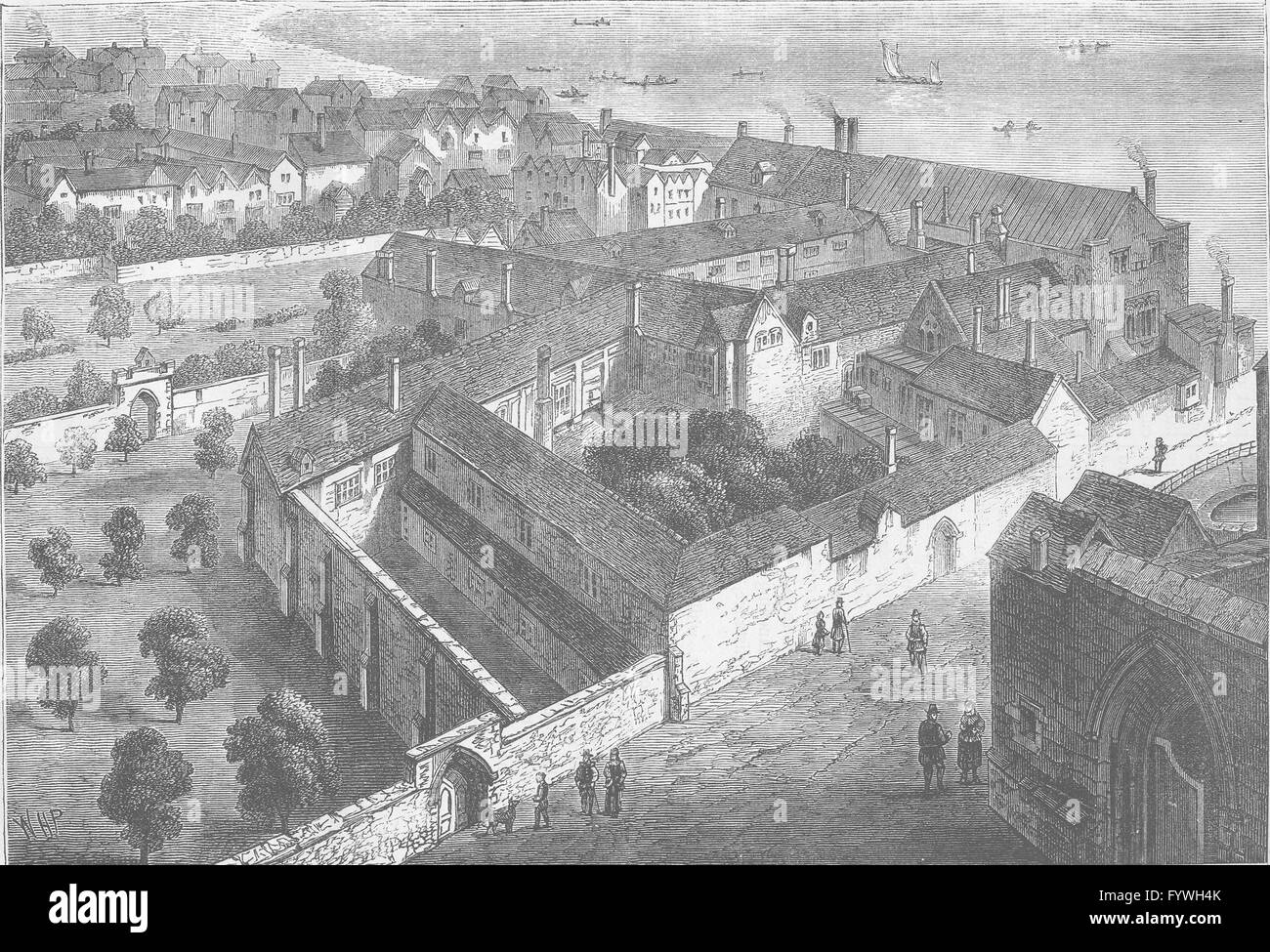 SOUTHWARK: Winchester House (from a view by Hollar, 1660). London, print c1880 Stock Photo