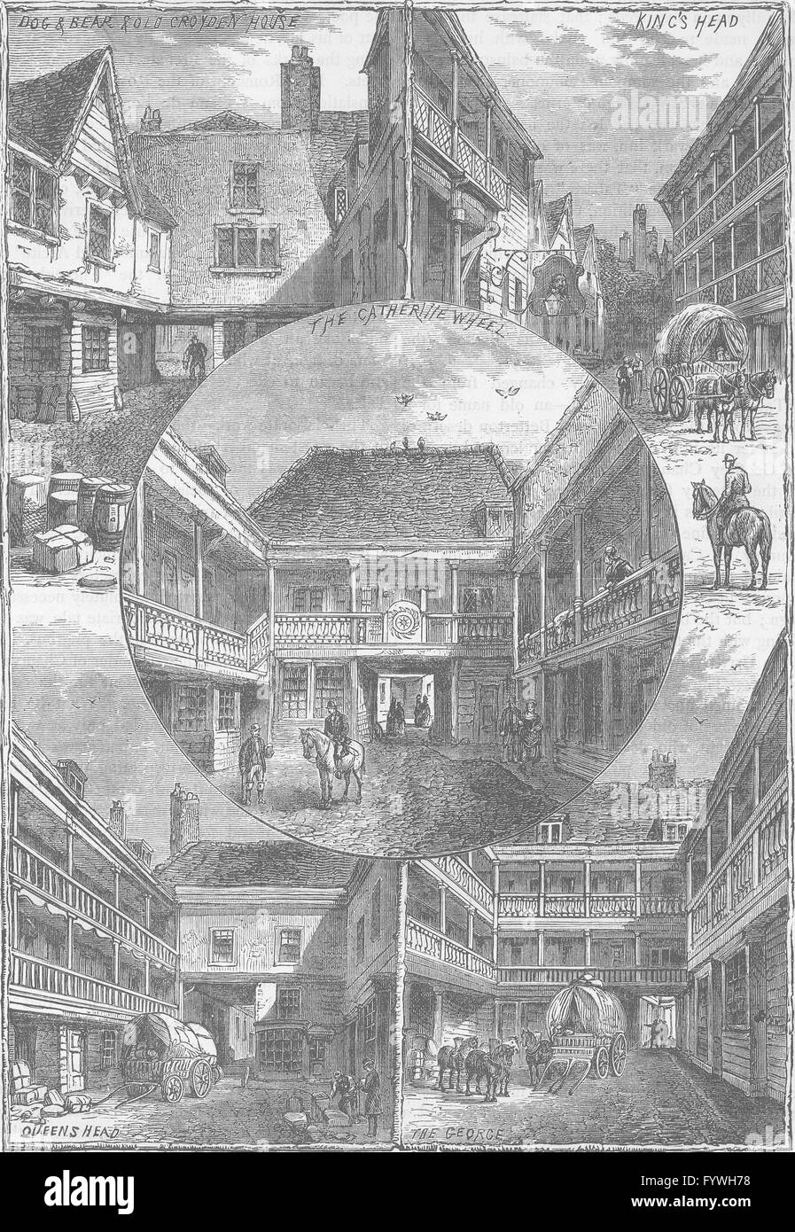 SOUTHWARK: Old inns in Southwark. London, antique print c1880 Stock Photo