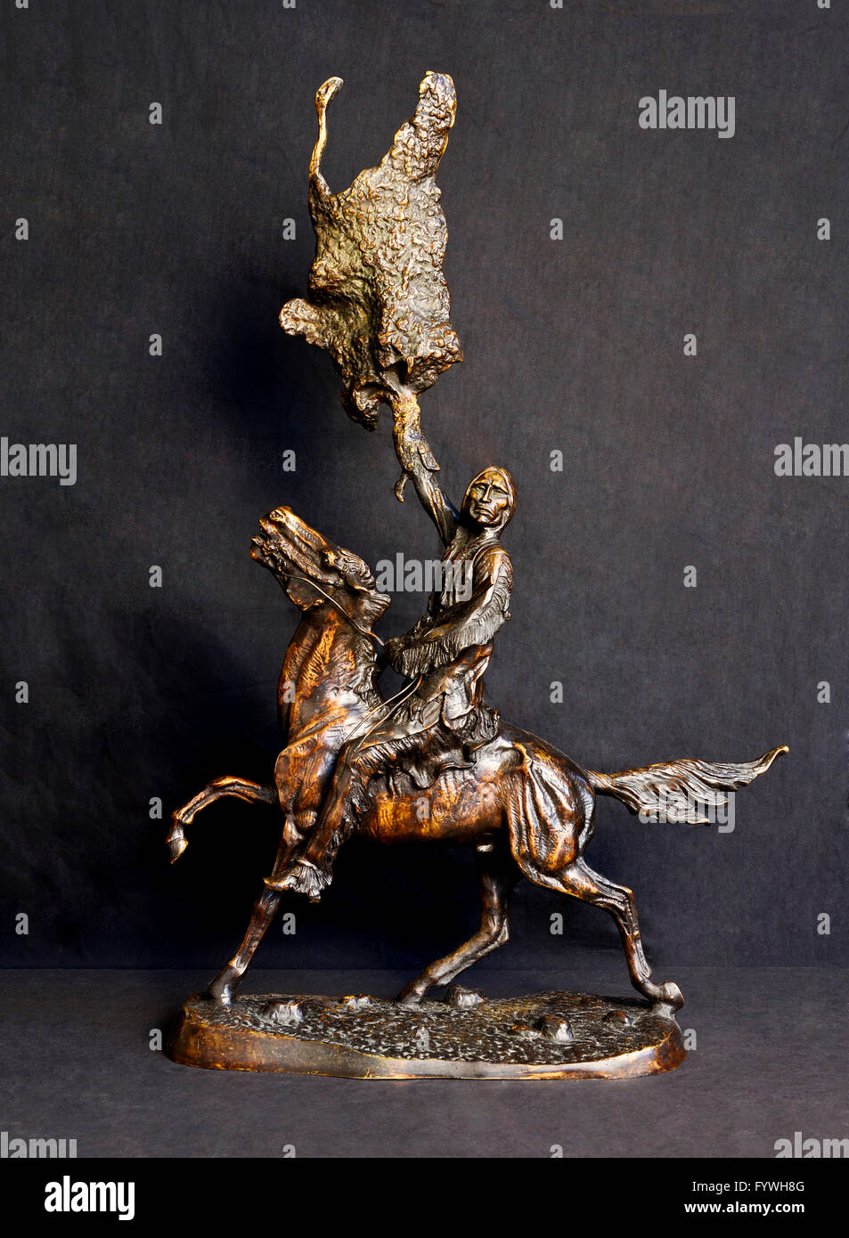 Frederic Remington, 'Buffalo Signal' Bronze Sculpture Stock Photo