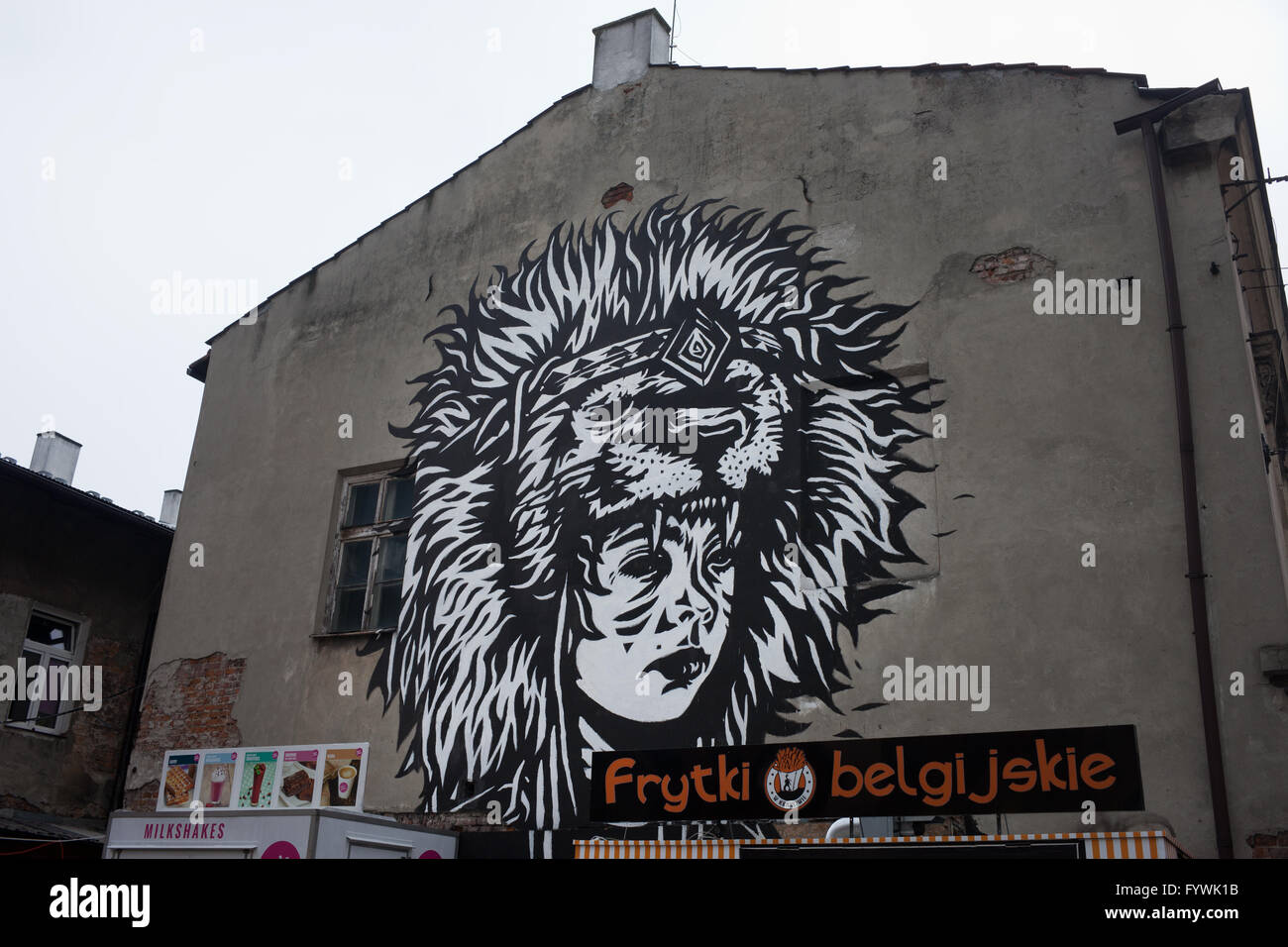 Judah graffiti, mural, street art in Kazimierz, city of Krakow, Poland, old Jewish Quarter, district Stock Photo