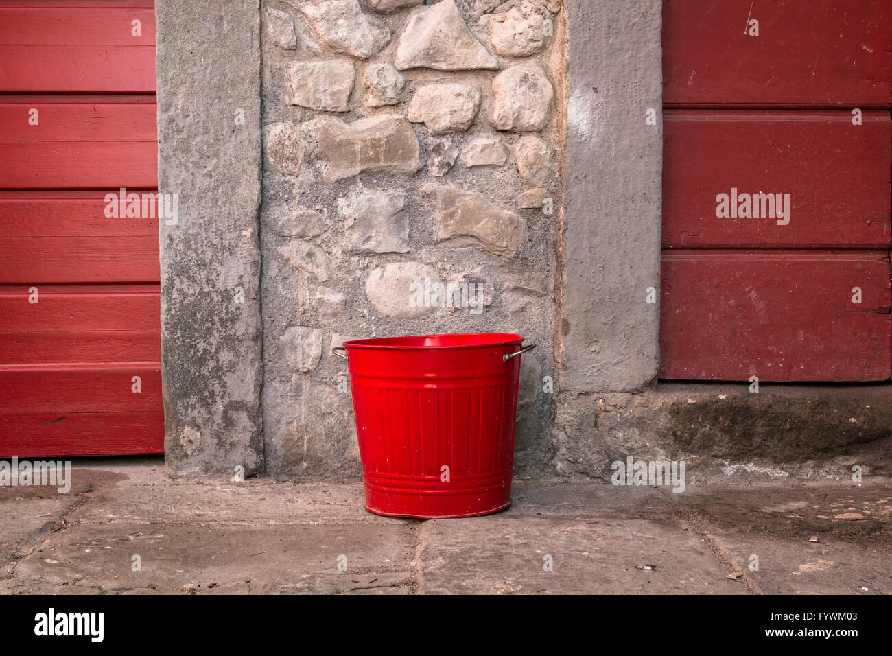 Red garbage can Stock Photo
