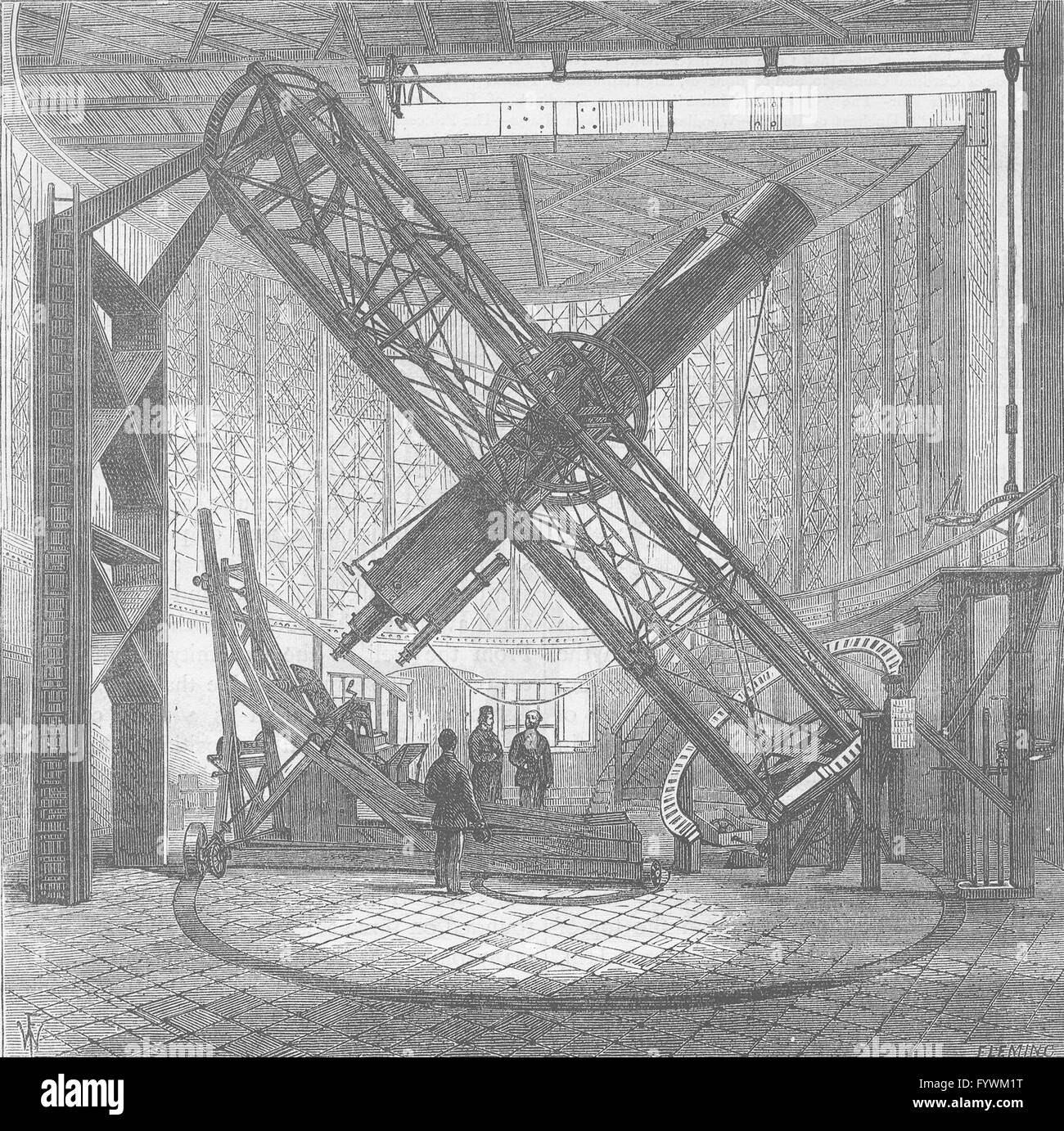 GREENWICH OBSERVATORY: The Great Equatorial Telescope in the Dome. London, c1880 Stock Photo