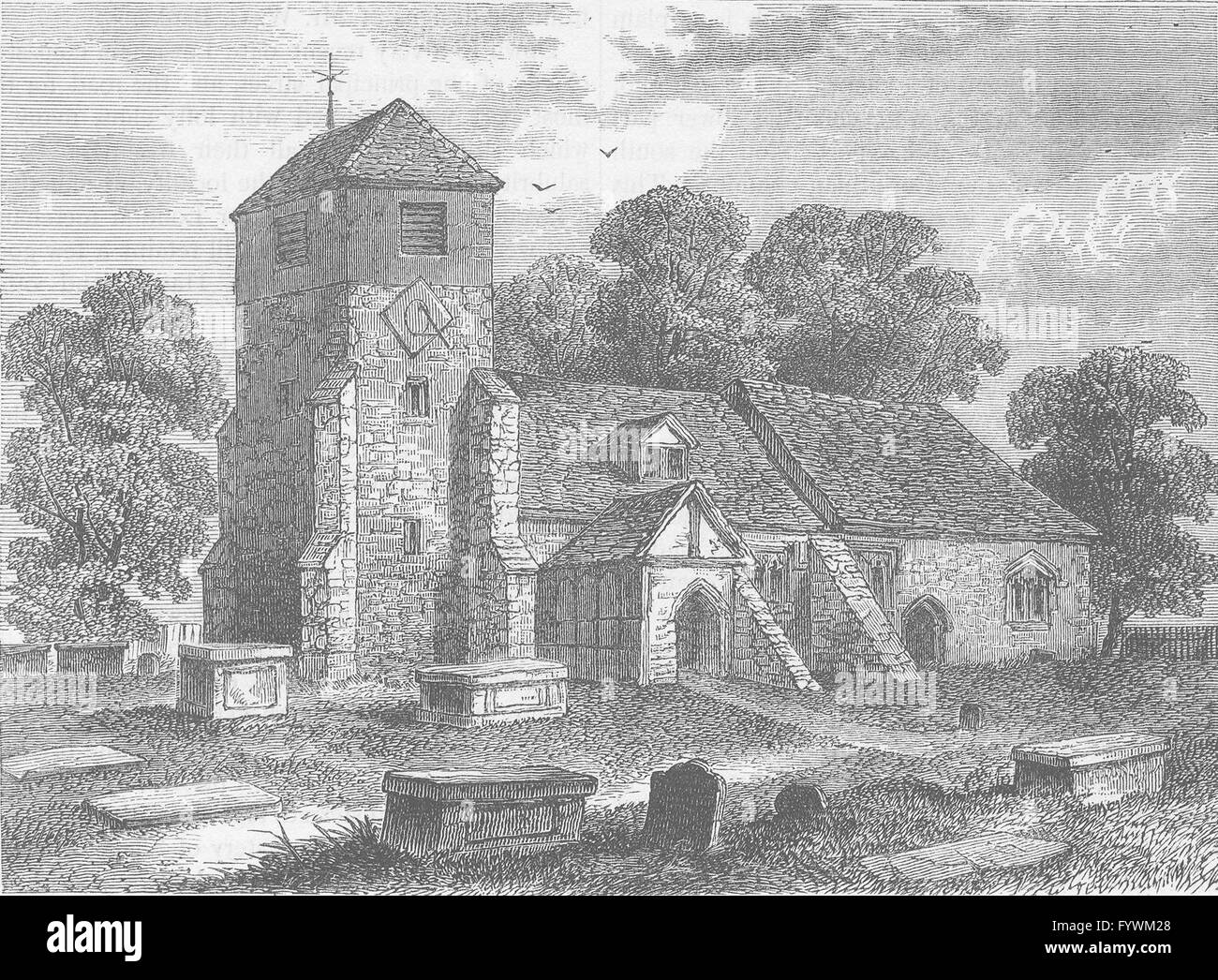 LEE: Church of St Margaret of Antioch, in 1795. London, antique print c1880 Stock Photo