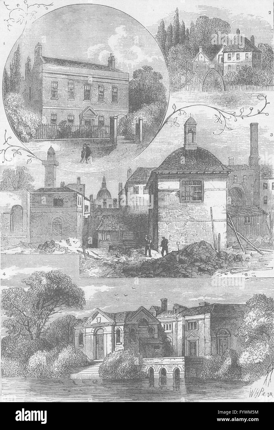 LAMBETH: Old views in Lambeth. London, antique print c1880 Stock Photo