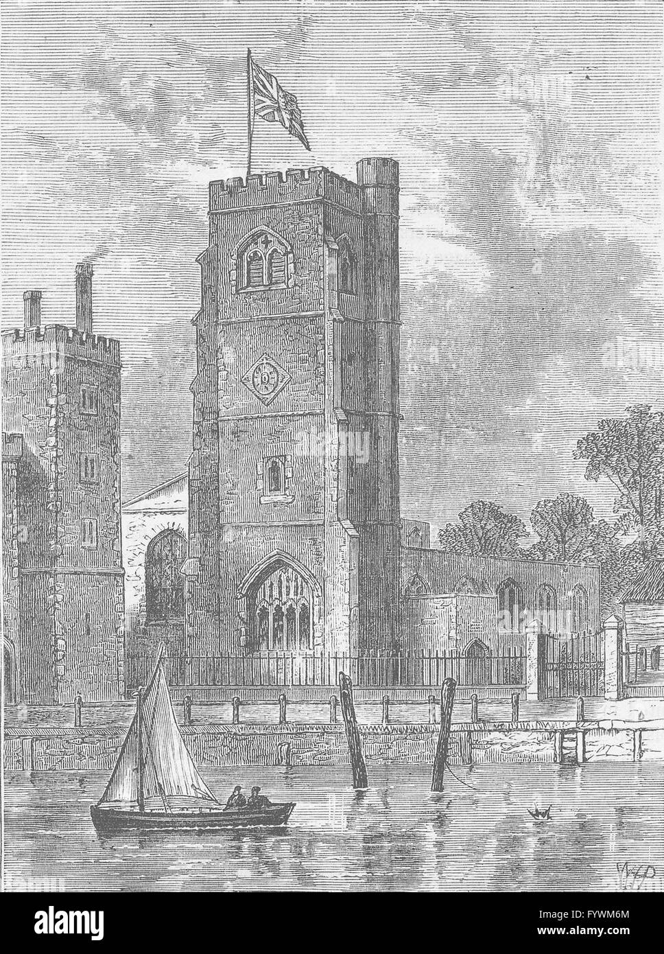 LAMBETH PALACE: Lambeth Church, 1825. London, antique print c1880 Stock Photo