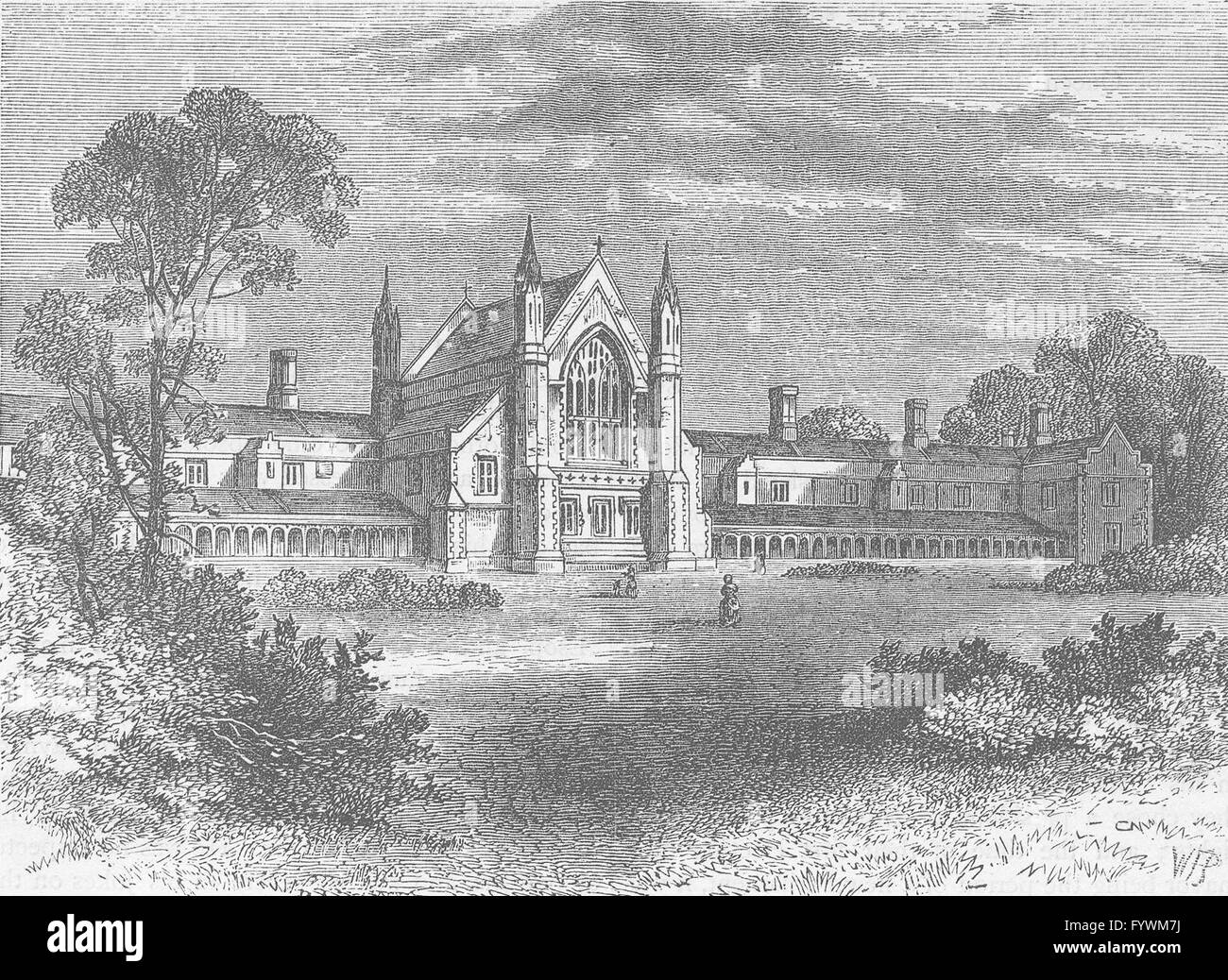 WANDSWORTH: The fishmongers' Almshouses, Wandsworth. London, old print c1880 Stock Photo