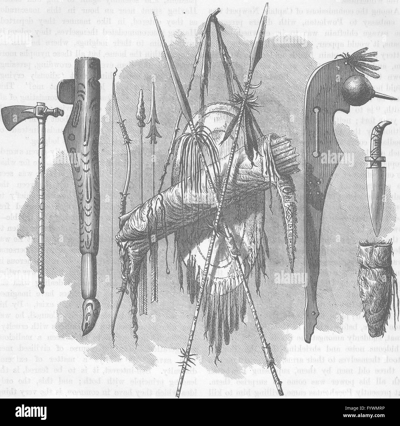 USA: Indian weapons(& Schoolcraft), antique print c1880 Stock Photo