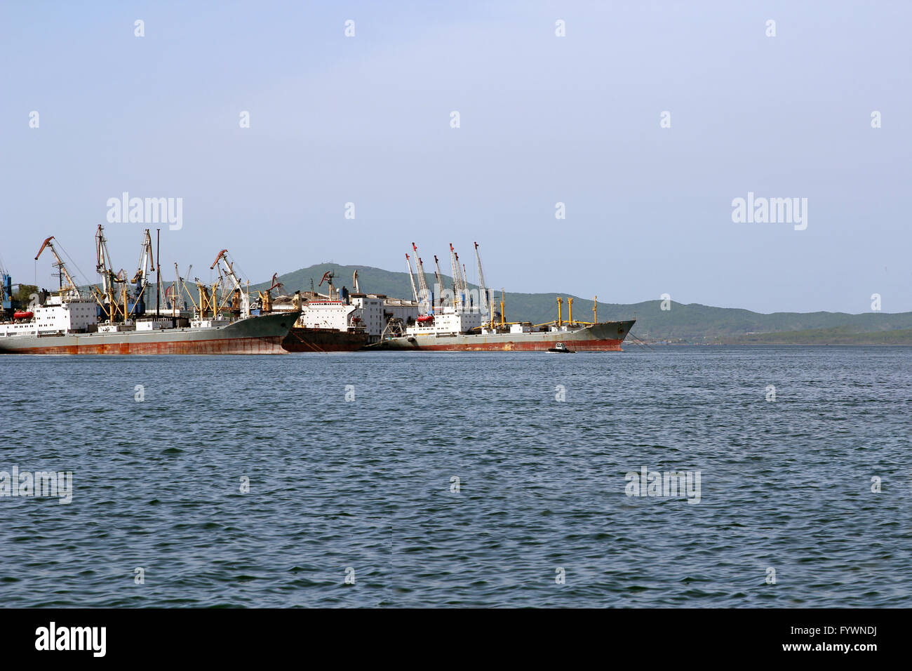 Trade sea port Vladivostok, Russia, Pacific ocean Stock Photo