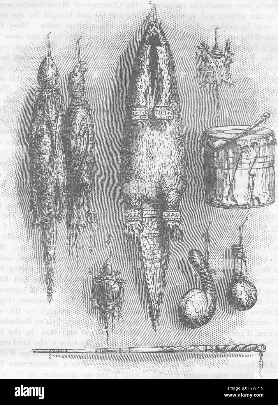 Indian medicine bag mystery whistle rattle drum antique print