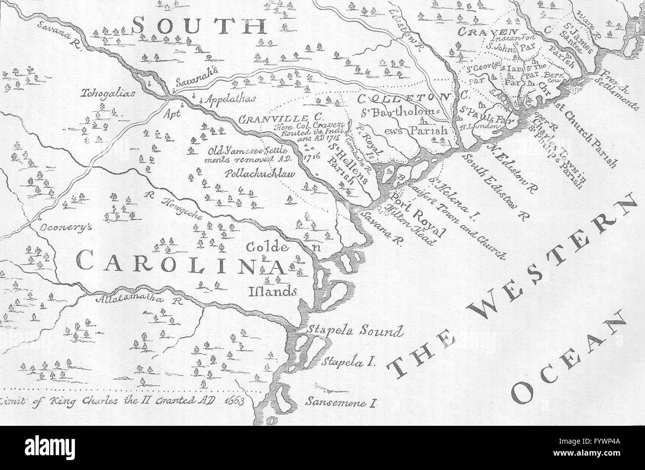SOUTH CAROLINA: In 1730(Moll), c1880 antique map Stock Photo