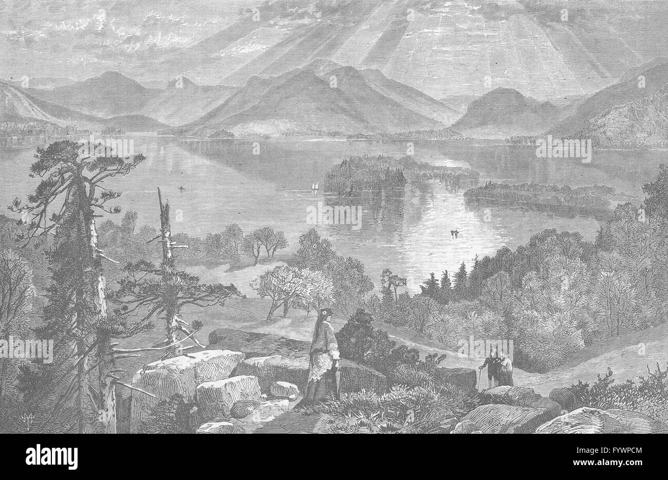 NEW YORK Long Island, Lake antique print c1880 Stock Photo Alamy