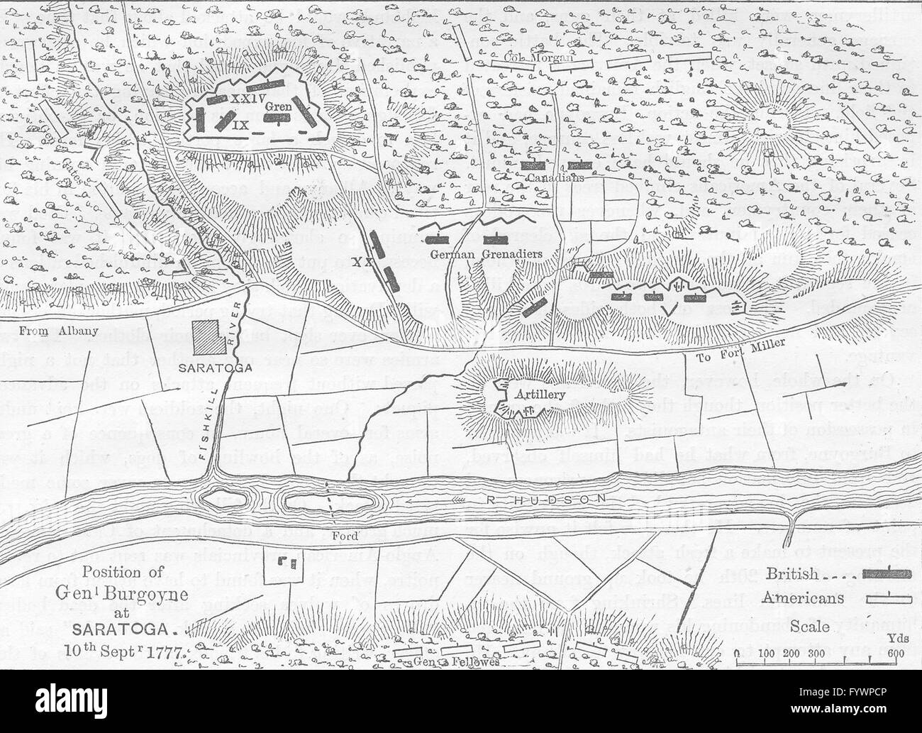 NEW YORK Plan of Burgoyne's position, Hudson, antique print c1880