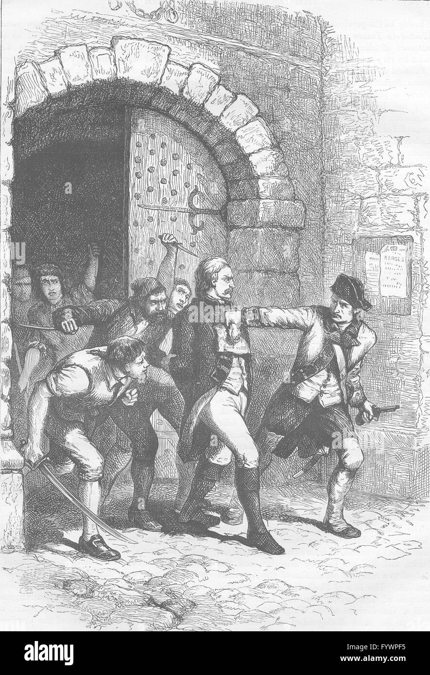 MILITARIA: Huddy led from jail to be hanged, antique print c1880 Stock Photo