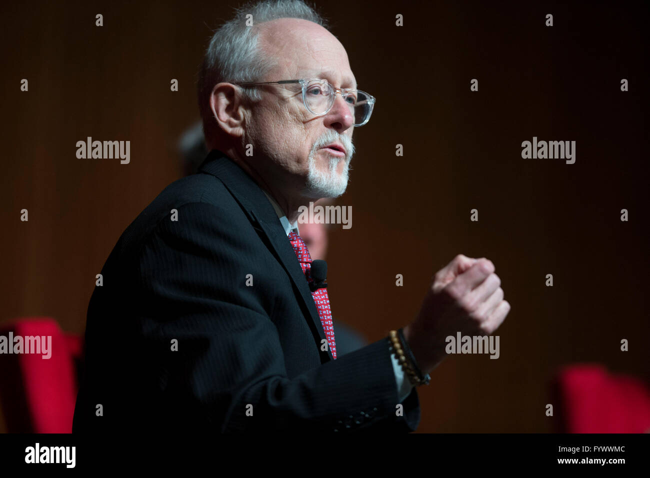 Writer Robert Shenkkan speaks about Vietnam during the second day of the Vietnam War Summit at the LBJ Library. Stock Photo