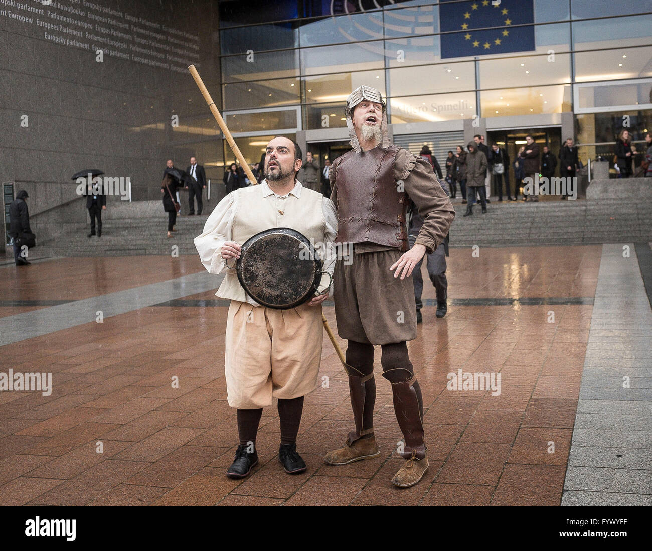 Actors play Don Quixote and Sancho Panza, two of Spanish author's