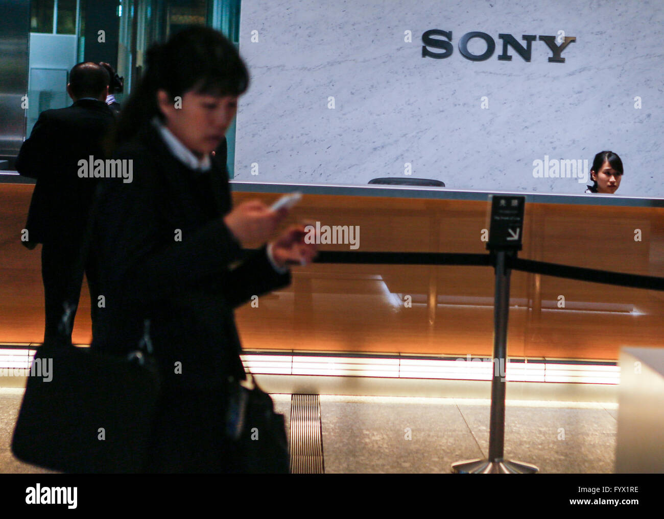Tokyo, Japan. 28th Apr, 2016. Business people gather in the reception ...