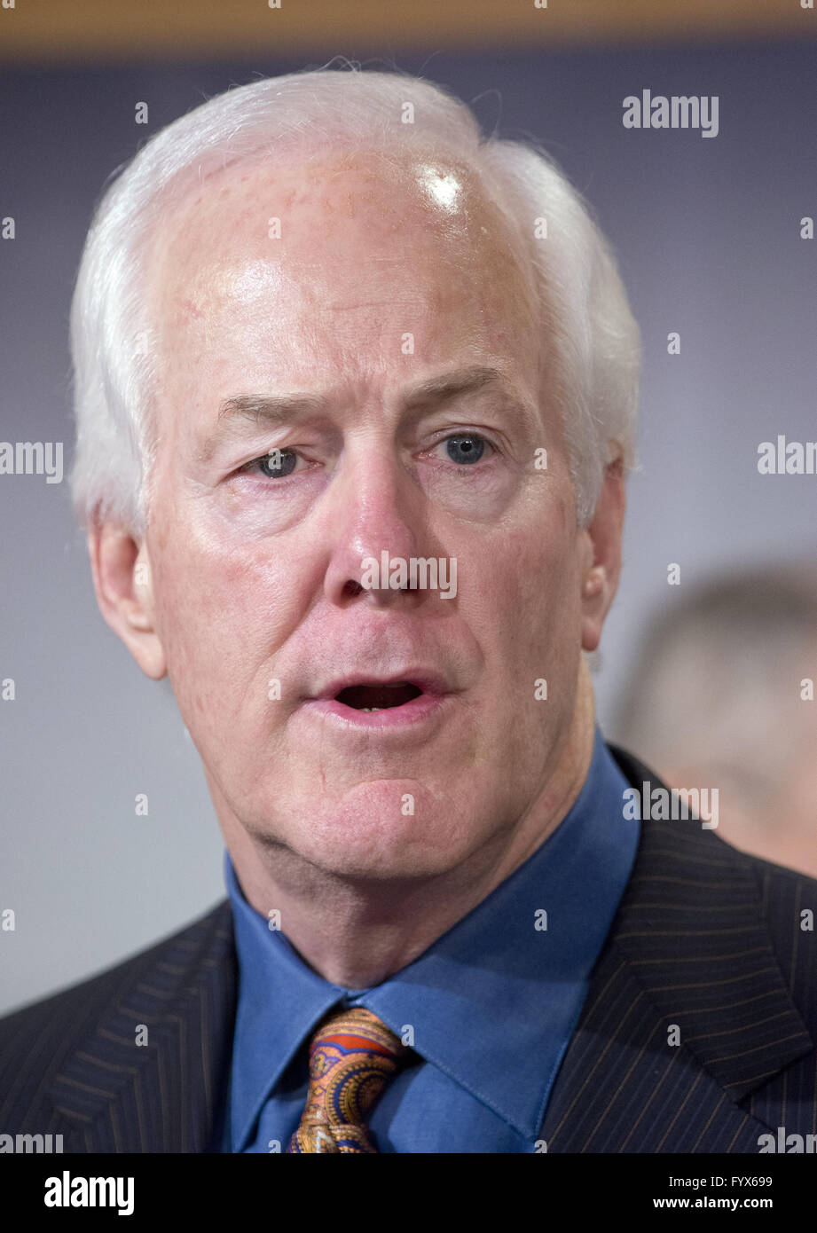Washington, District of Columbia, USA. 28th Apr, 2016. United States Senator John Cornyn (Republican of Texas) makes remarks at a press conference calling on the US Senate Republican leadership to bring to the floor the bipartisan Sentencing Reform and Corrections Act, a bill to reduce some mandatory minimum sentences and apply those changes retroactively to inmates currently serving unfair sentences.Credit: Ron Sachs/CNP Credit:  Ron Sachs/CNP/ZUMA Wire/Alamy Live News Stock Photo