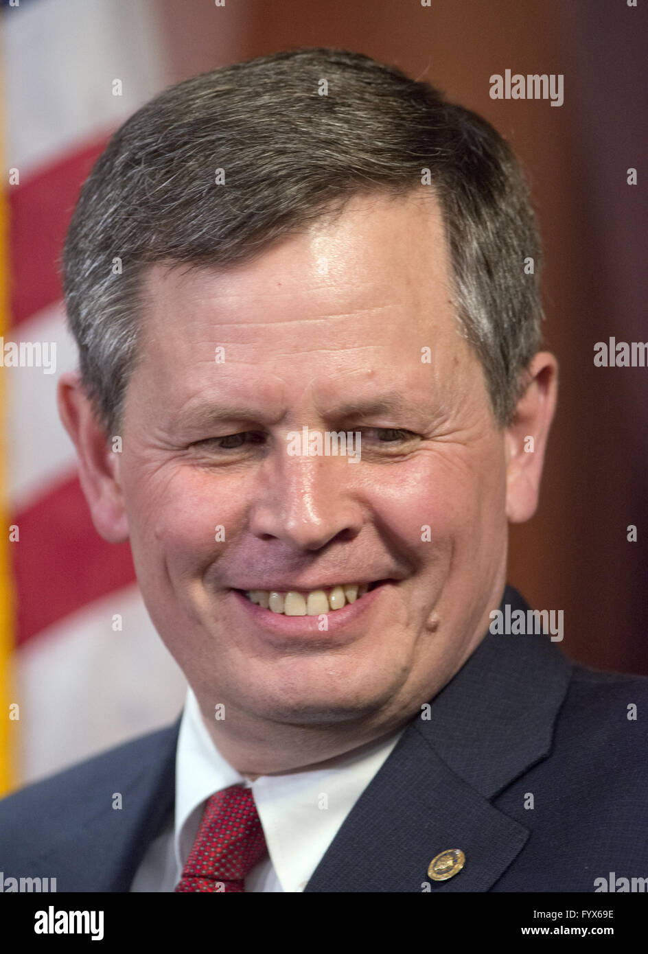 Washington, District of Columbia, USA. 28th Apr, 2016. United States Senator Steven Daines (Republican of Montana) appears at a press conference calling on the US Senate Republican leadership to bring to the floor the bipartisan Sentencing Reform and Corrections Act, a bill to reduce some mandatory minimum sentences and apply those changes retroactively to inmates currently serving unfair sentences.Credit: Ron Sachs/CNP Credit:  Ron Sachs/CNP/ZUMA Wire/Alamy Live News Stock Photo